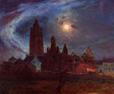 unknow artist The Bourg-de-Batz Church under the Moon oil painting picture